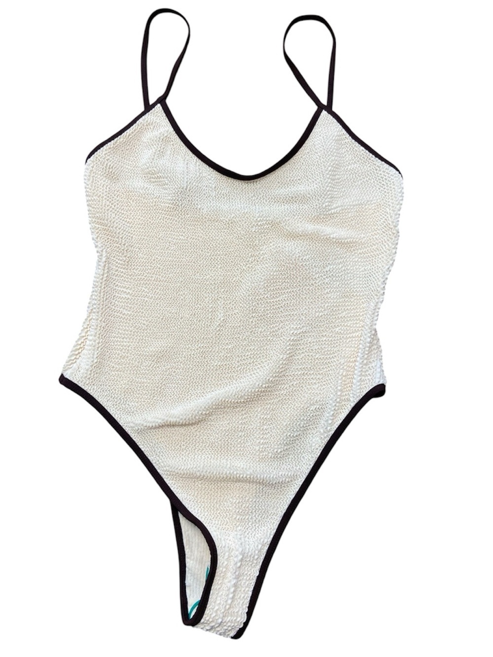 ModaMinx Seersucker One Piece Swimsuit Cream Brown XL